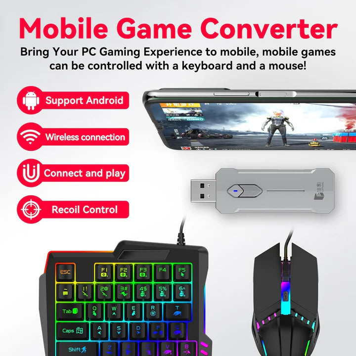 OEM 4-IN-1 Mobile Gaming Combo: Keyboard, Mouse, Converter, Stand