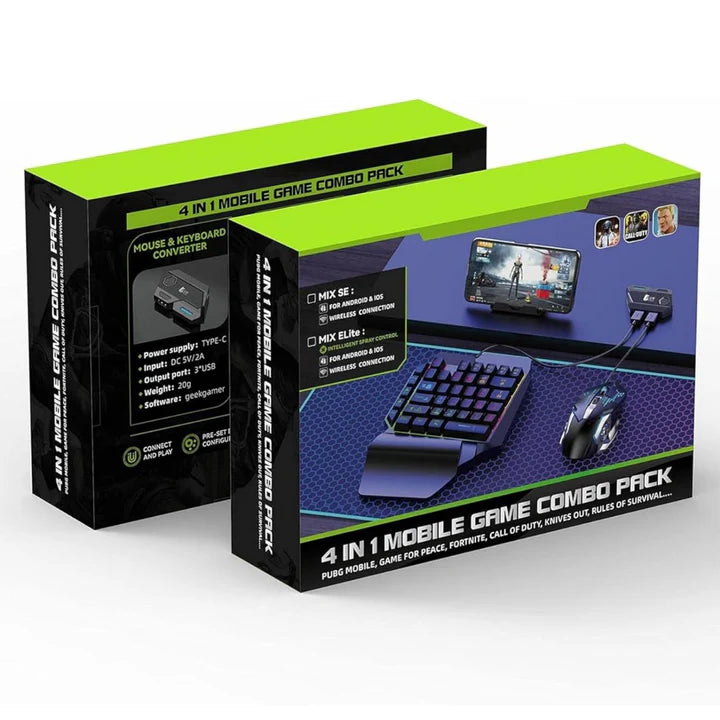 OEM 4-IN-1 Mobile Gaming Combo: Keyboard, Mouse, Converter, Stand