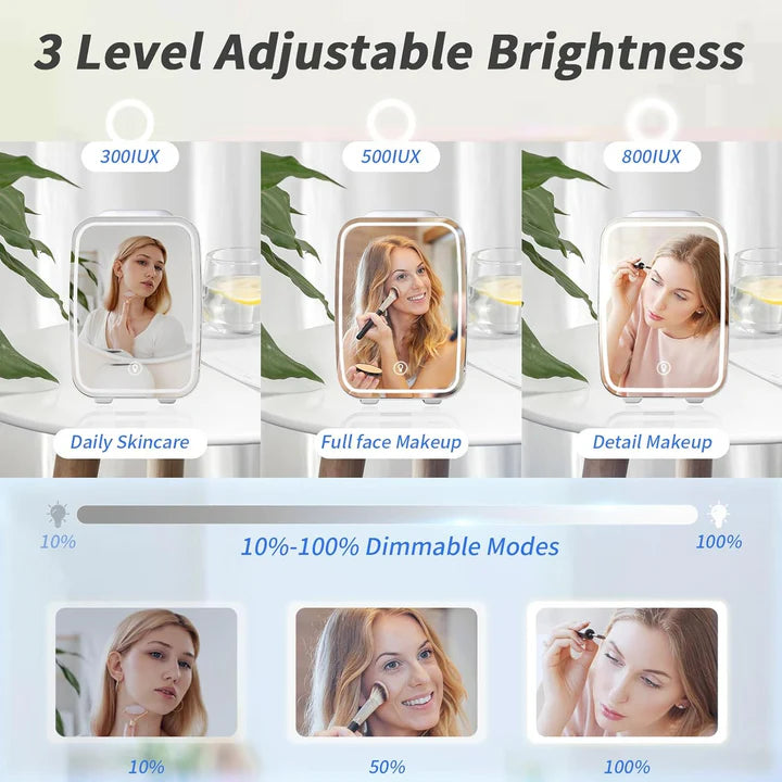 4L Mini Fridge with Dimmable LED Mirror – Portable Cooler & Warmer for Cosmetics, Food