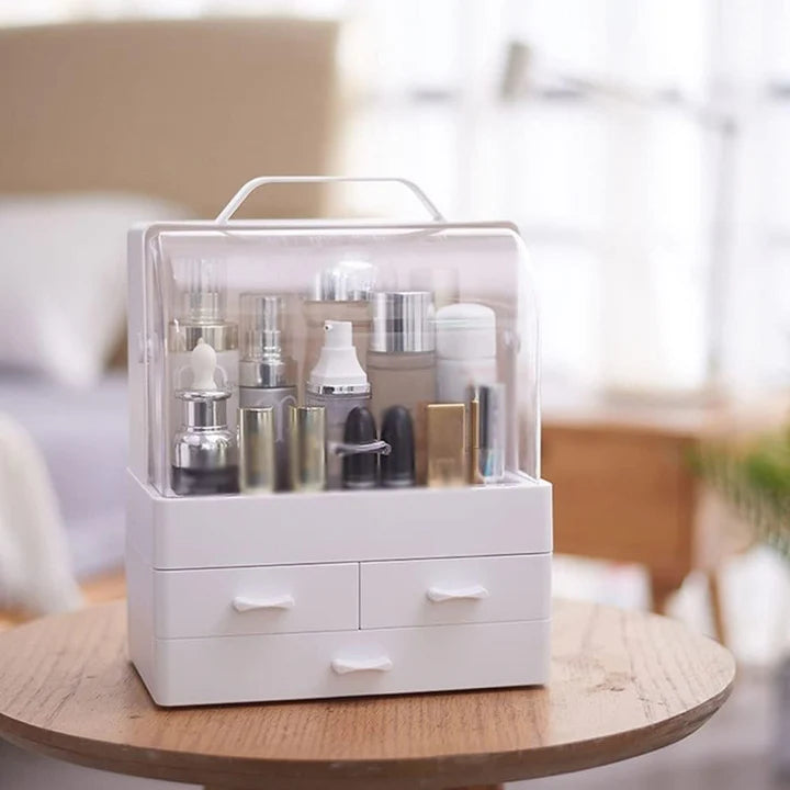 Makeup Organizer, Portable Skin Care Display Case with 3 Drawer