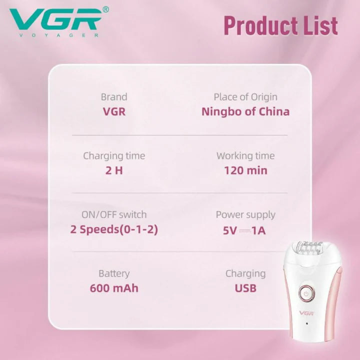 VGR V705 Cordless Epilator – Gentle Hair Removal for Women