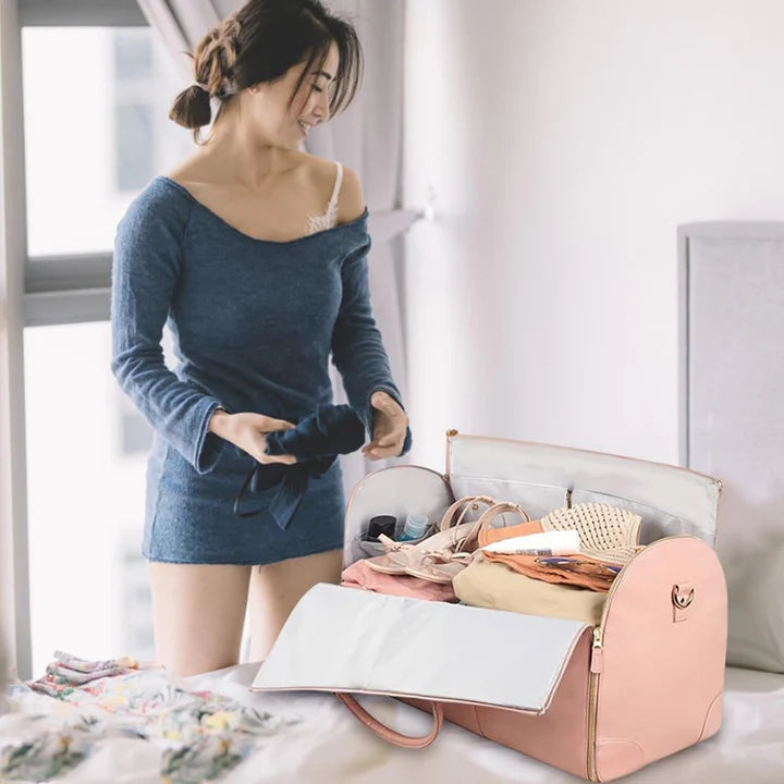 8 in 1 Travel Storage Bag, Leather Travel Duffel Bag with Shoulder Strap