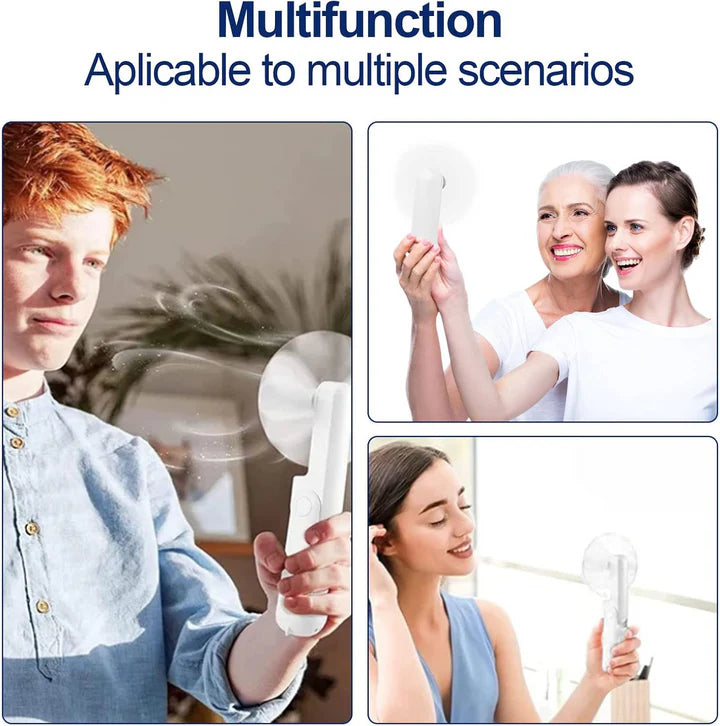 2 in 1 PowerBank Mini Handheld Fan – USB Rechargeable, Foldable & Portable Pocket Fan, Quiet Operation for Travel, Home & Outdoor