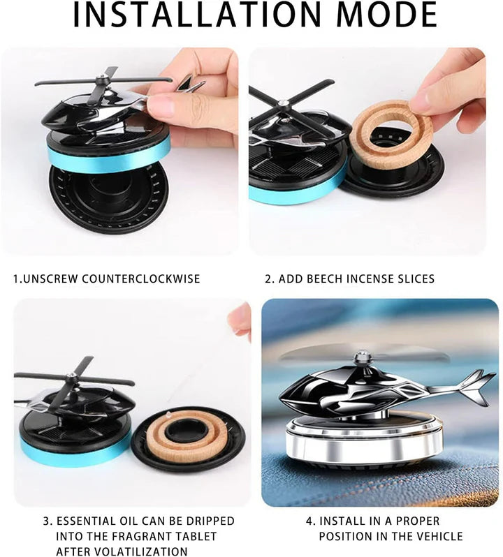 Solar Powered Helicopter Car Air Freshener Rotating Aromatherapy Diffuser for Car, Home & Office