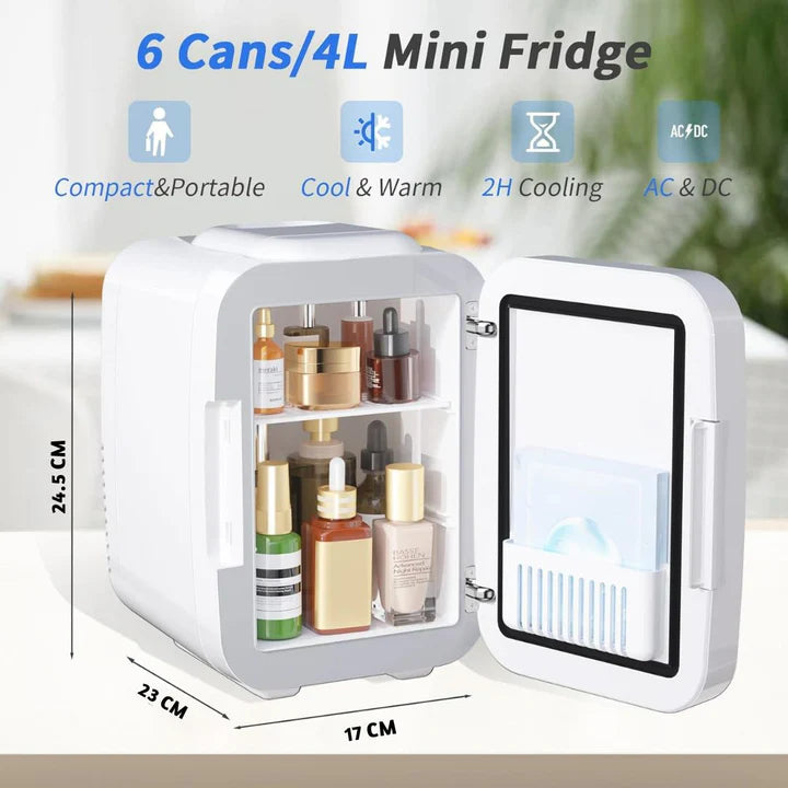 4L Mini Fridge with Dimmable LED Mirror – Portable Cooler & Warmer for Cosmetics, Food