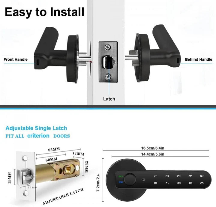 Fingerprint door lock, with password keyboard entry door handle