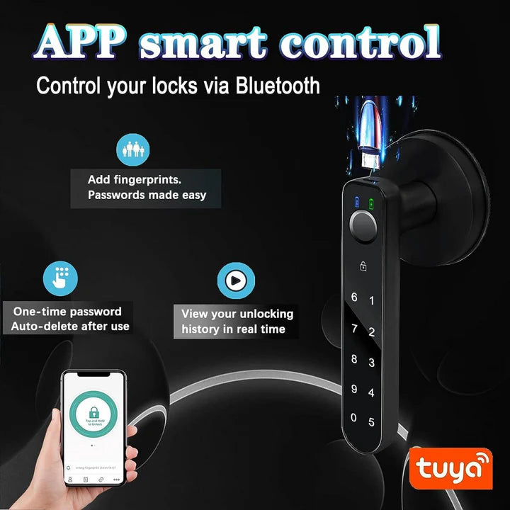 Fingerprint door lock, with password keyboard entry door handle