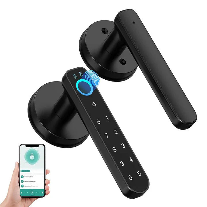 Fingerprint door lock, with password keyboard entry door handle