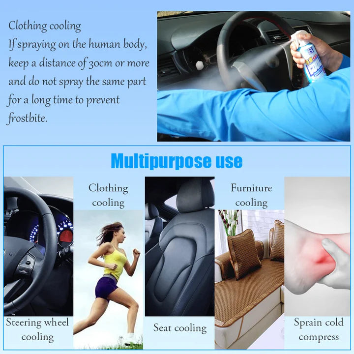 Instant Cooling Spray – 180ml Cool Ice Dry Spray, Fast-Acting Car & Body Cooling Mist, Spray for Summer Heat Relief