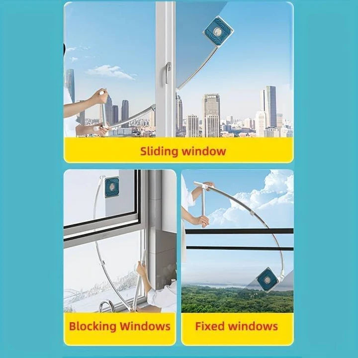 Window Cleaning Tool U Shaped l for External Window Washer with Telescopic Pole, Angle Adjustable Sponge Head and Squeegees