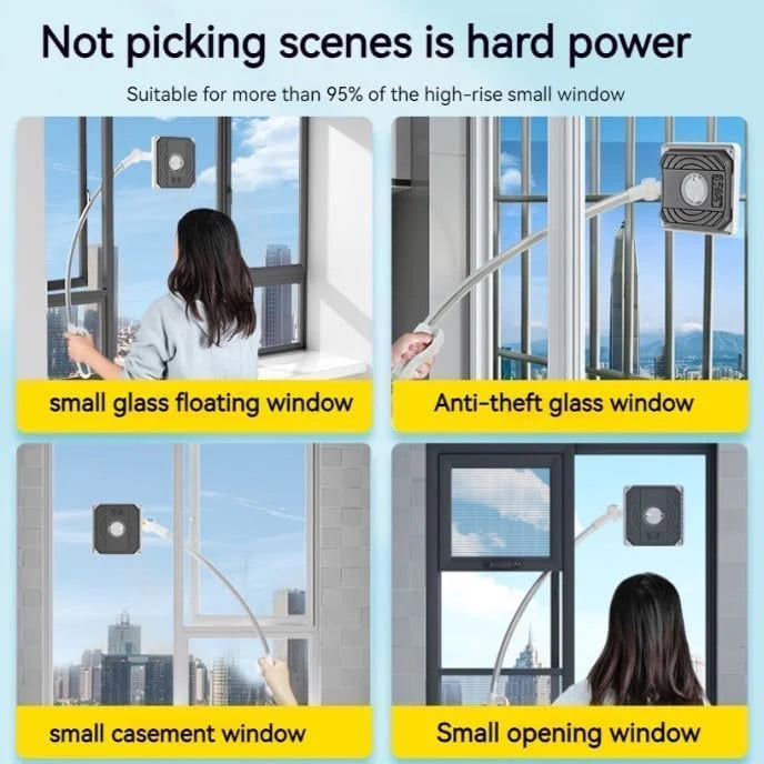 Window Cleaning Tool U Shaped l for External Window Washer with Telescopic Pole, Angle Adjustable Sponge Head and Squeegees