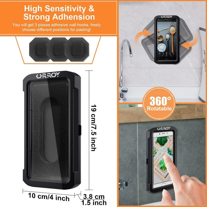 Shower Phone Holder 360° Rotation, Waterproof Wall Mount Shower Phone Case