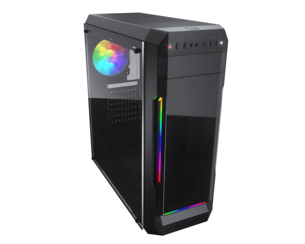 COUGAR MX331-T GAMING MID TOWER ARGB CASE TEMPERED GLASS SIDE PANEL , 3 Built in ARGB strips ,  Adjustable Fan Speed Controller , 4 USB Ports ,Pre-installed ARGB Fan BLACK - Image 10