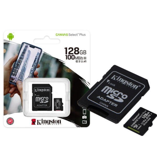 KINGSTON MICRO SD 128GB 100MB/s Class 10 UHS-I Memory Card + Adapter