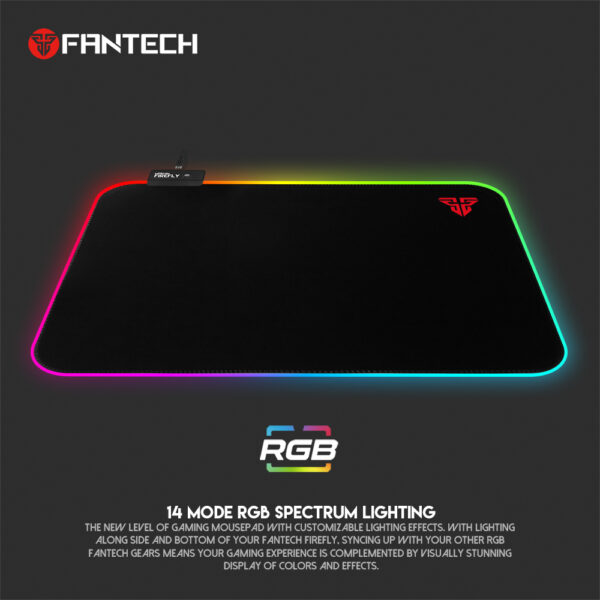 FANTECH MPR351s FIREFLY RGB Gaming Mouse Pad - Micro USB connection - Fine Precision Fabric Surface - 4 RGB EFFECTS & 7 COLOR PRESETS - Non-slip Rubber Base - 350mm x 250mm x 3mm - BLACK - Image 4