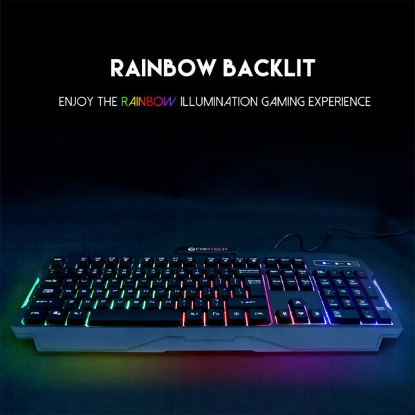 FANTECH K511 Hunter Pro Gaming Keyboard - one mode RGB Rainbow BACKLIT  - 12 keys Media Keys - 19 Keys Anti-Ghosting - SUPPORTS Windows Vista, Win7/8/10, Mac OS X 10.5 or later, Linux, Chrome OS - Image 3