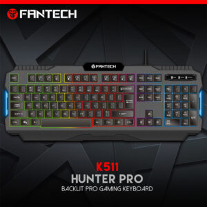 FANTECH K511 Hunter Pro Gaming Keyboard - one mode RGB Rainbow BACKLIT  - 12 keys Media Keys - 19 Keys Anti-Ghosting - SUPPORTS Windows Vista, Win7/8/10, Mac OS X 10.5 or later, Linux, Chrome OS