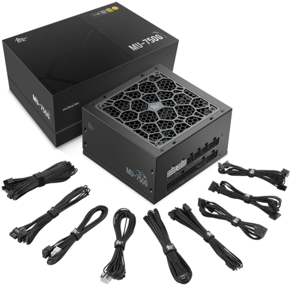Segotep MU-750G 750W PSU Kunlun 80 Plus Gold Certification ATX 3.0 & PCIe 5.0 Full Modular Power Supply Active PFC FDB Fan LLC pro + DC-DC Framework - BLACK