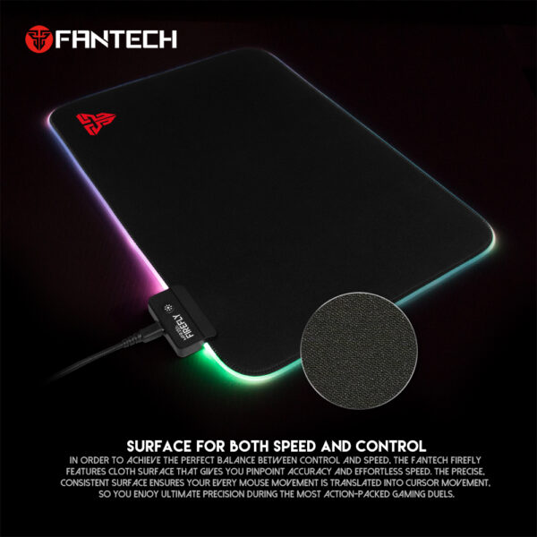 FANTECH MPR351s FIREFLY RGB Gaming Mouse Pad - Micro USB connection - Fine Precision Fabric Surface - 4 RGB EFFECTS & 7 COLOR PRESETS - Non-slip Rubber Base - 350mm x 250mm x 3mm - BLACK - Image 6
