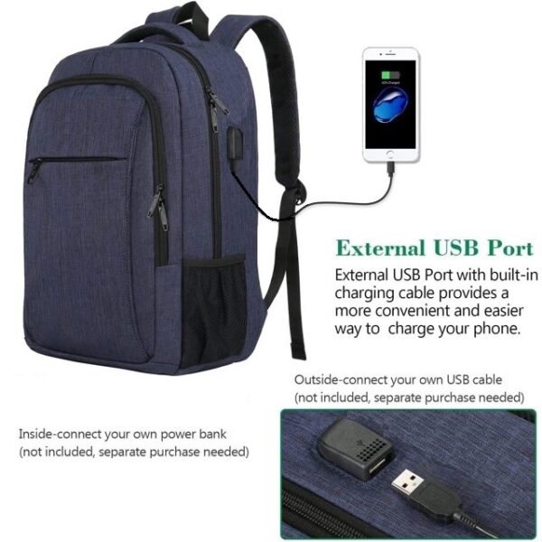 Navy-Blue Laptop Backpack USB Charging Port - Water Resistant -  STORAGE SPACE & Organized POCKETS  - Fits 15.6 Inch Notebook - For Travel College School - Image 2