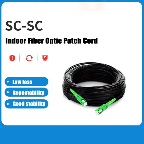 50 Meter Simplex Fiber Cable SC APC to SC APC  | Single Mode 3mm | Fiber Drop Cable 9/125um Fiber Patch Cord FTTH Drop Cable - Steel Wire Black LSZH Jacket