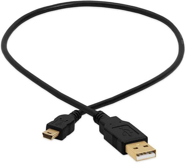 USB 2.0 Cable A to Mini B 5 Pin Male High Speed USB Charger Data Cord Gold-Plated - 1.5 Feet Black