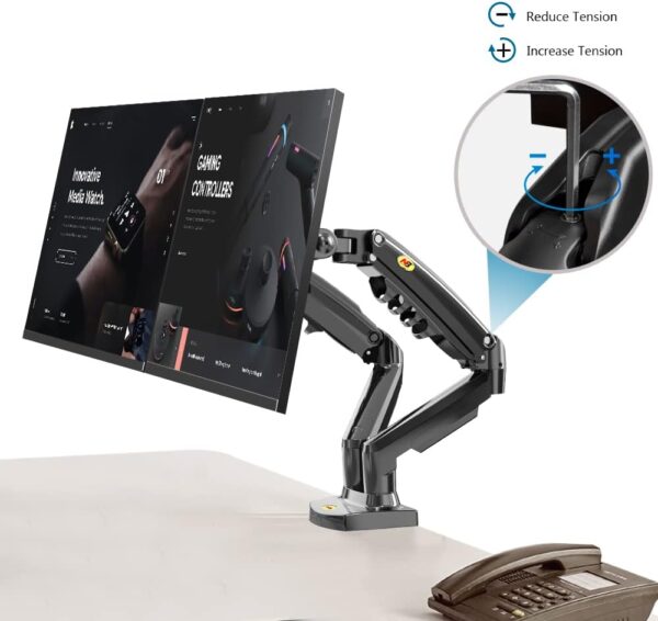 Dual Monitor Desk Mount Stand Gas Spring 360 Degree Full Rotation ; Computer Monitor Arm for Two Screens 17" - 27" Inch with 2~9 Kg Load Capacity for Each Display ;  F160 - Image 4