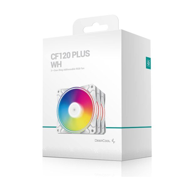 DEEPCOOL CF120 Plus 3 FANS x120mm PWM Fan , ARGB Dual Loop Lighting Zones, High Airflow and Low-Noise, 3-Pin (+5V-D-G) Addressable RGB LED Lighting - WHITE - Image 12