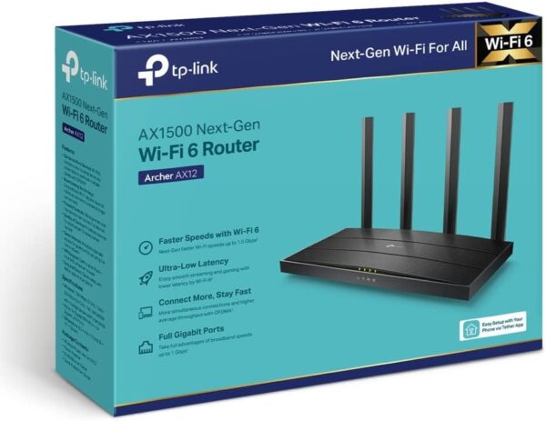 TP-Link AX1500 Dual-Band Gigabit Wi-Fi 6 Router, Gigabit Ports, up to 1.5 Gbps, WPA3 Security, Boosted Coverage, Gaming & Streaming, Smart Home (Archer AX12) - Image 9