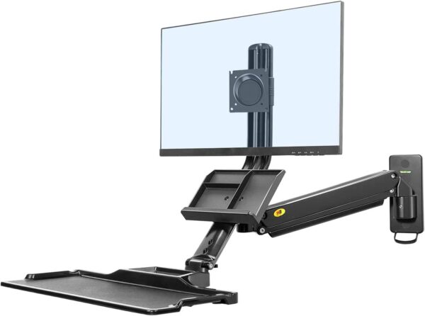 Sit Stand Workstation Wall Mount Height Adjustable Sit-Stand Converter for 22” -32” Screens with Keyboard Tray, VESA 75/100, Load Capacity from 3 – 9 kg