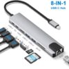 CONVERTER 8 IN 1 TYPE-C TO HDMI - SD - TF - USB3.0 - TYPEC - PD - LAN / 4K Adapter with RJ45 Ethernet SD/TF Card Reader PD Thunderbolt 3 