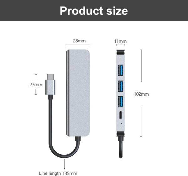 5 in 1 USB-C Hub with 4K HDMI 30Hz, USB 3.0/2.0, 60W Power Delivery, 5 Gbps Data Ports / USB C Multi-Port Adapter for MacBook, Laptops ,and Other Type C Devices - Image 5