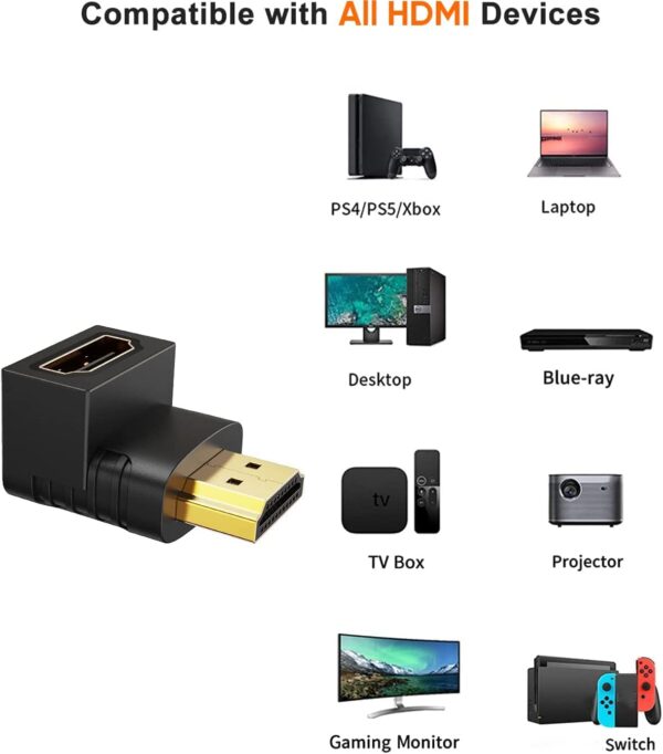 HDMI Adapter 90 Degree 4K Male to Female - Right Angle L-Type HDTV Connector Converter -  for PS4 HDTV HDMI Plasma TV And LED