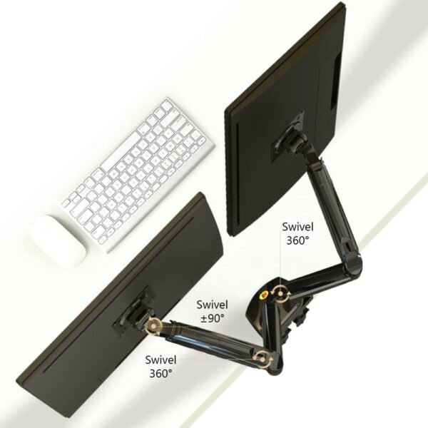 Dual Monitor Desk Mount Stand Gas Spring 360 Degree Full Rotation ; Computer Monitor Arm for Two Screens 17" - 27" Inch with 2~9 Kg Load Capacity for Each Display ;  F160 - Image 5