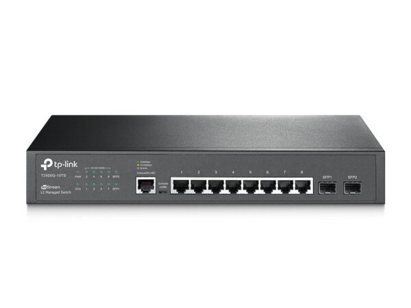 TP-Link Jetstream T2500G-10TS - 8 Port Gigabit L2 Managed Switch, 2 SFP Slots, Rackmount, Support L2/L3/L4 QoS, IGMP and Link Aggregation, IPv6 and Static Routing