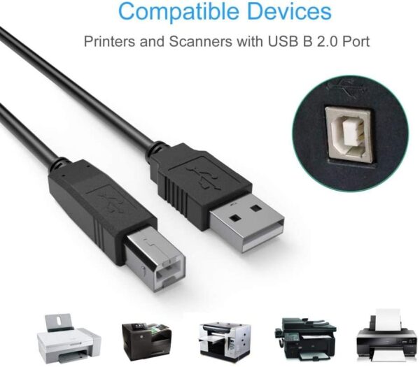 1.5m Printer Cable USB 2.0, Type A Male to B Male Cord for Arduino Electric Piano, DAC, Vinyl Cutter, USB 2.0 External Hard Drives, Printer Scanner of HP, Canon, Lexmark, Epson, Dell, Xerox