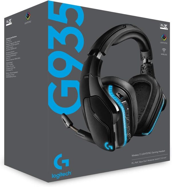 Logitech G935 Wireless RGB LIGHTSYNC Gaming Headset with Microphone, 3.5mm Audio Jack, Memory Foam Earpads, Lightweight, Compatible with PC, PlayStation, Xbox, Nintendo Switch – Black - OPEN BOX - Image 2