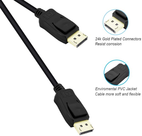 DisplayPort to DisplayPort 1.8M Cable, DP to DP Male to Male , Supports 4K@60Hz, 2K@144Hz Compatible for Lenovo, Dell, HP, ASUS and More