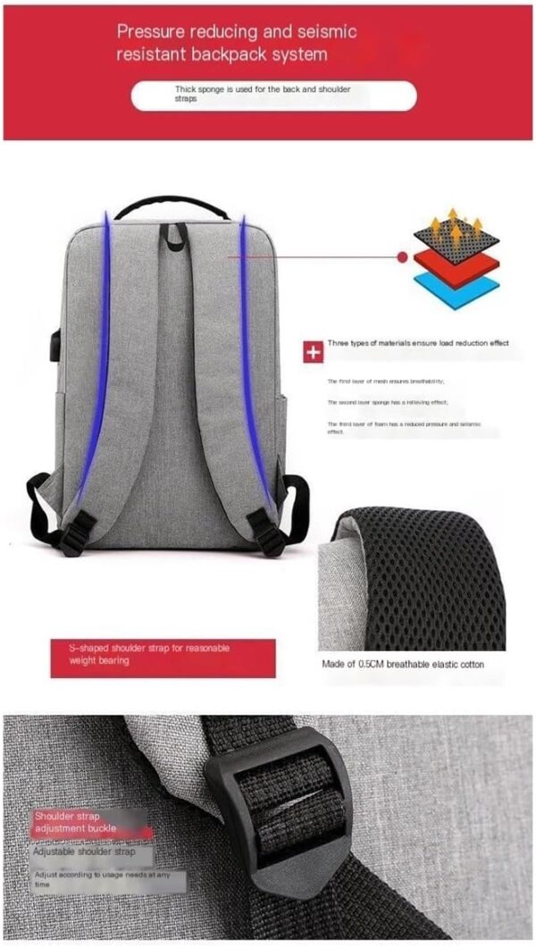 Laptop Backpack - for Tablets & Laptops up to 15.6" - Waterproof - Electronics Protection  - Scratchproof - Travel Friendly - Organized Compartments - USB Charge Port - Slim Casual Business Design - Heavy Duty - 42 x 12 x 30 cm - GREY - Image 11