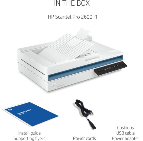 HP Scanner 24-bit (external), 48-bit (internal) CIS Up to 600 x 600 dpi (color and mono, ADF); Up to 1200 x 1200 dpi (color and mono, flatbed) ScanJet Pro 2600 f1 Scanner - Image 5
