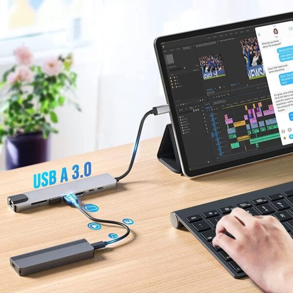CONVERTER 8 IN 1 TYPE-C TO HDMI - SD - TF - USB3.0 - TYPEC - PD - LAN / 4K Adapter with RJ45 Ethernet SD/TF Card Reader PD Thunderbolt 3  - Image 5