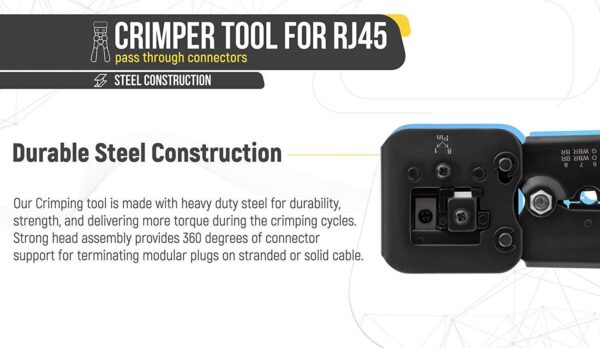 RJ45 Crimping Tool for Pass Through Connector RJ11 & RJ45 Plugs Networking Cat6 - Image 3