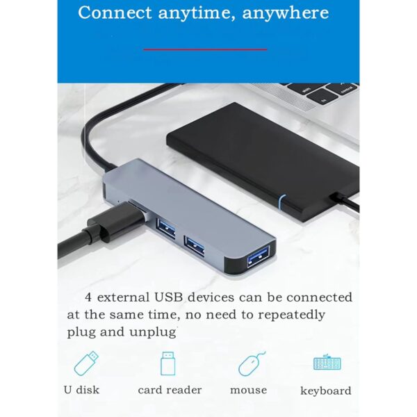 4-in-1 USB Hub Splitter Multi-Port USB 3.0 Adapter to USB3.0 * 4 Portable USB Extension with 1.2m Cable for Laptop Computer USB Peripherals - Image 6
