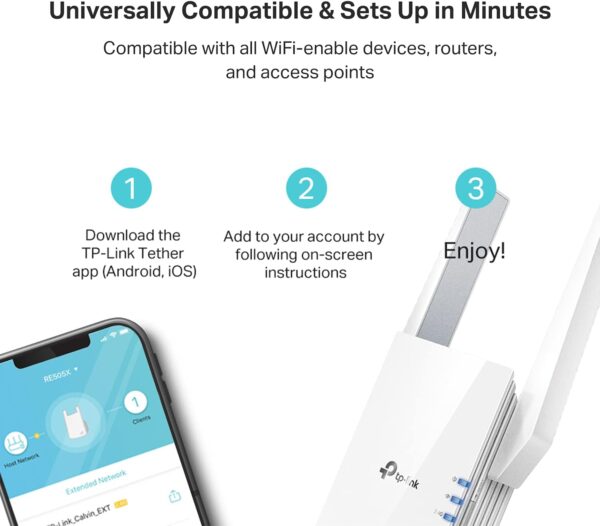 TP-Link AX1800 WiFi 6 Extender(RE605X)-Internet Booster, Covers up to 1500 sq.ft and 30 Devices,Dual Band Repeater up to 1.8Gbps Speed, AP Mode, Gigabit Port - Image 6