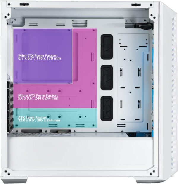Cooler Master MasterBox 520 Mesh Airflow ATX Mid-Tower, Mesh Front Panel, Tempered Glass Panel, E-ATX up to 10.7”, Gen2 Type-C, Three CF120 120mm PWM Customizable ARGB Fan - White - Image 4