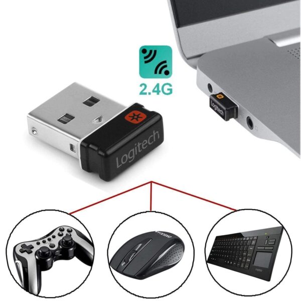 Logitech Unifying Receiver, 2.4 GHz Wireless Technology, USB Plug Compatible with all Logitech Unifying Devices like Wireless Mouse and Keyboard, PC / Mac / Laptop - Black - Image 3