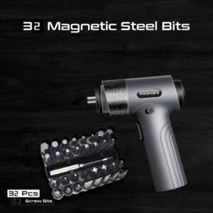 Promate Electric Screwdriver Set, Premium 36-in-1 Wireless Rechargeable Screwdriver with 32 S2 Steel Bits, Rapid 200 RPM, 5Nm Strong Torque, LED Fill Light and Storage Case