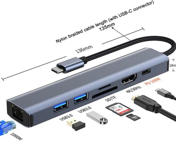 7 in 1 Docking Station, USB C Hub with 3 USB 3.0 Port, 4K HDMI, 1Gbps RJ45 Ethernet, SD/TF Card Reader & 100W PD - Plug and Play, USB Adapter Ethernet for MacBook Pro/Air, Etc - Image 6