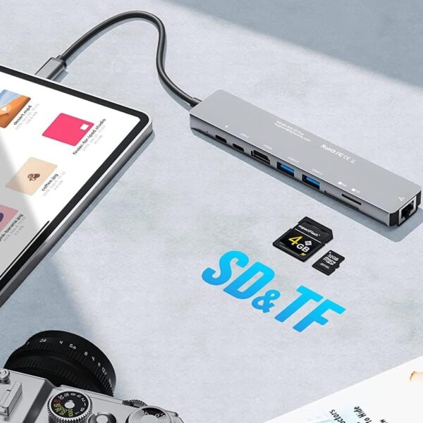 CONVERTER 8 IN 1 TYPE-C TO HDMI - SD - TF - USB3.0 - TYPEC - PD - LAN / 4K Adapter with RJ45 Ethernet SD/TF Card Reader PD Thunderbolt 3  - Image 6