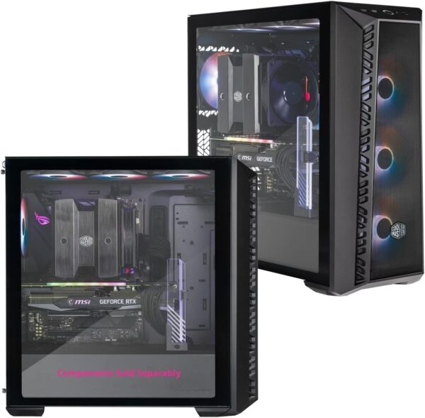 Cooler Master MasterBox 520 Mesh Blackout Airflow ATX Mid-Tower, Mesh Front Panel, Tempered Glass Panel, E-ATX up to 10.7”, Gen2 Type-C, Three CF120 120mm PWM Customizable ARGB Fan